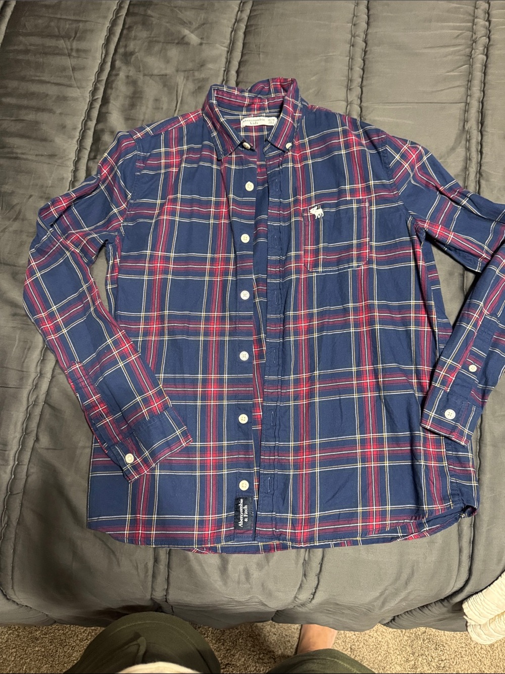 abercrombie kids Navy and Red Plaid Button-Down Shirt
